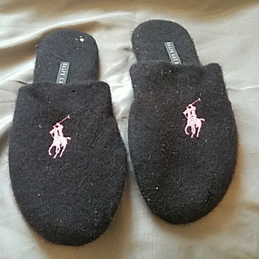 Ralph Lauren Black Label Cashmere Black Slippers